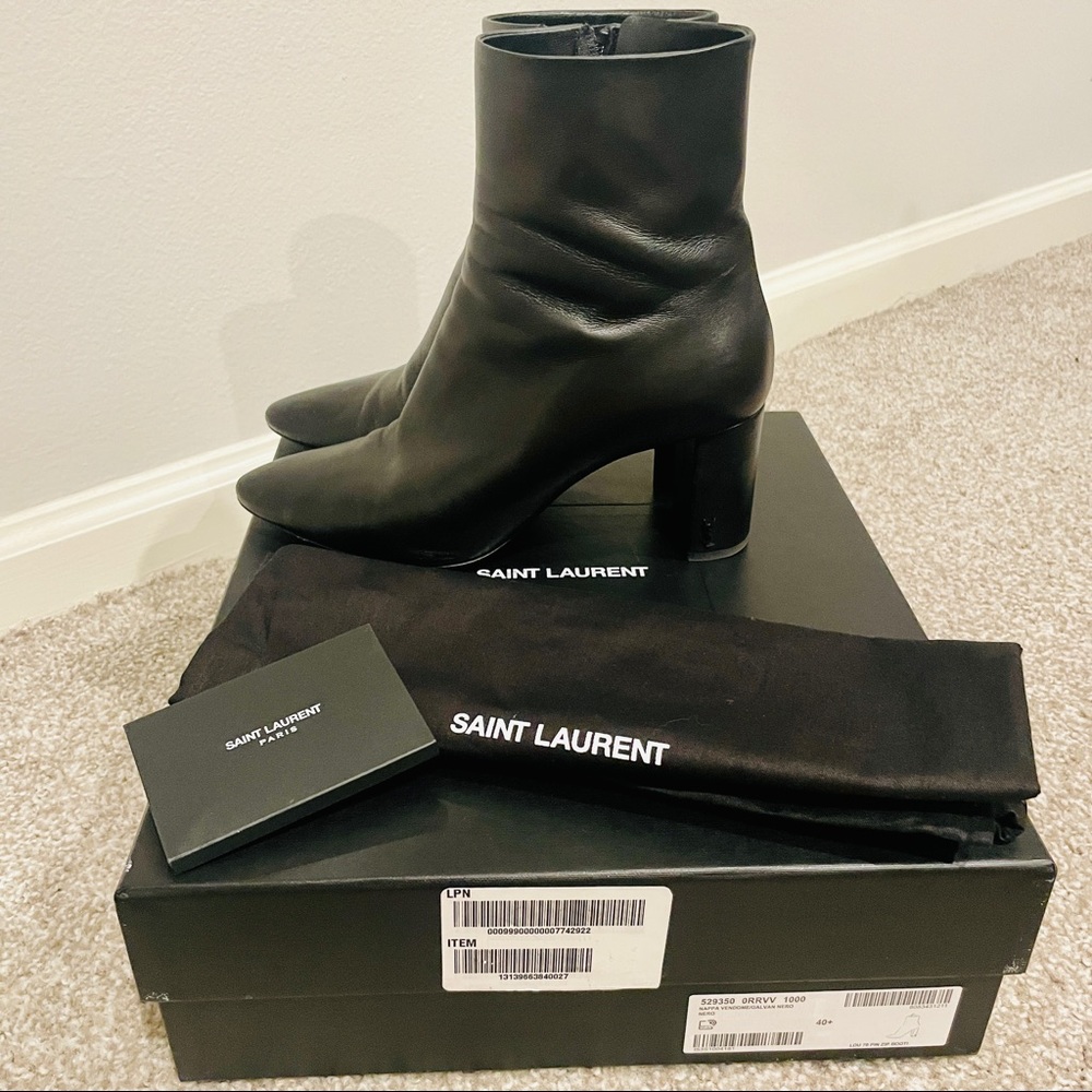 Yves Saint Laurent YSL Black Leather Lou Boots Booties Sz 40.5 EU box, dust bag